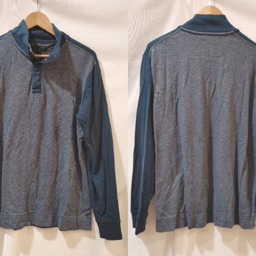 Banana Republic Henley Pullover Sweater Gray Teal Green Blue Snap Button Large L